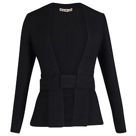 Marni Kragenlose Jacke mit Taillengürtel aus schwarzer Wolle Schwarz