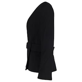 Marni-Marni Collarless Jacket with Waist Belt in Black Wool-Black