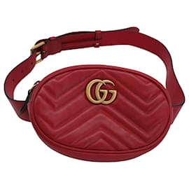Gucci-Gucci Matelassé GG Marmont Belt Bag in Red Leather-Red,Dark red