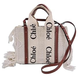 Chloé-Chloé Petit sac cabas à franges en tricot Woody en coton recyclé blanc-Blanc,Écru