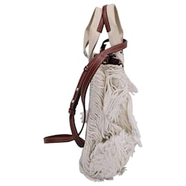 Chloé-Chloé Small Woody Knit Fringe Tote Bag in White Recycled Cotton-White,Cream