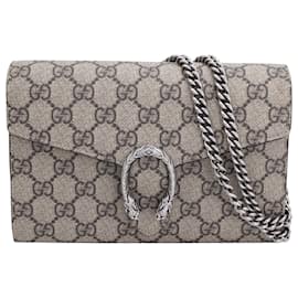 Gucci-Gucci Dionysus GG Supreme Chain Wallet in Beige Canvas-Other