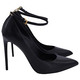 Tom Ford Pointed Toe Ankle Strap Pumps in Black Leather  Black