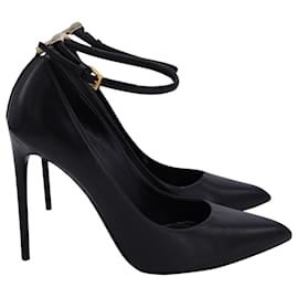 Tom Ford-Tom Ford Pointed Toe Ankle Strap Pumps in Black Leather -Black