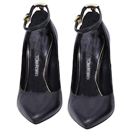 Tom Ford-Tom Ford Pointed Toe Ankle Strap Pumps in Black Leather -Black