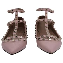 Valentino Garavani-Valentino T-Strap Rockstud Ballet Flats in Pink Leather-Other