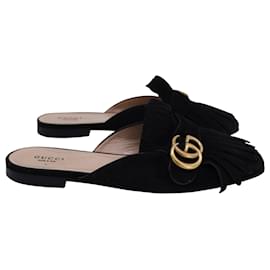 Gucci-Gucci GG Marmont Kiltie Mules in Black Suede-Black