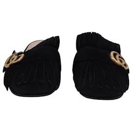 Gucci-Mules Gucci GG Marmont Kiltie en daim noir-Noir