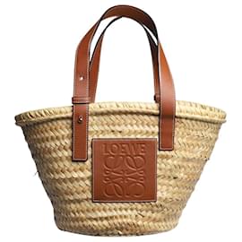 Loewe-Neutral large basket bag in palm leaf and calfskin-Other