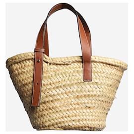 Loewe-Neutral large basket bag in palm leaf and calfskin-Other