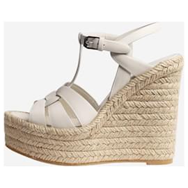 Saint Laurent-Neutral strappy sandal wedges - size EU 37.5-White