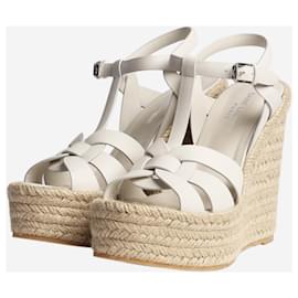 Saint Laurent-Neutral strappy sandal wedges - size EU 37.5-White