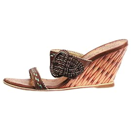 Giuseppe Zanotti-Brown embellished and patterned wedge heels - size EU 37.5-Brown