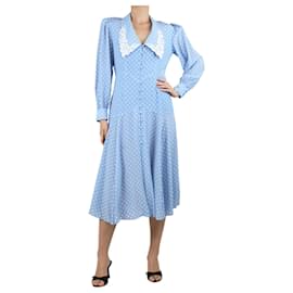 Alessandra Rich-Light blue buttoned polka dot midi dress - size UK 10-Blue