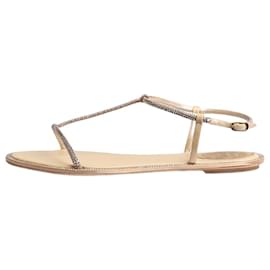 Rene Caovilla-Beige embellished thong sandals - size EU 39-Other