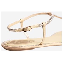 Rene Caovilla-Beige embellished thong sandals - size EU 39-Other