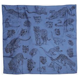 Hermès-Blue big cat silk scarf-Blue
