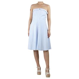 Claudie Pierlot-Blue and white strapless striped midi dress - size UK 12-Blue