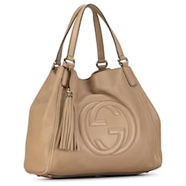 Gucci-Gucci Brown Medium Soho Cellarius Tote-Brown,Beige