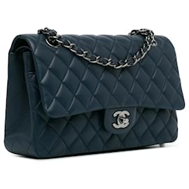 Chanel-Chanel Blue Medium Classic Lambskin Double Flap-Blue,Navy blue