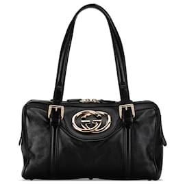 Gucci-Gucci Black Leather Britt Boston Bag-Black