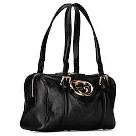 Gucci-Gucci Black Leather Britt Boston Bag-Black