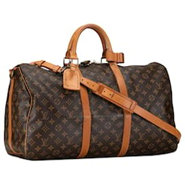 Louis Vuitton-Louis Vuitton Brown Monograma Keepall Bandouliere 50-Marrom