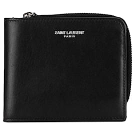 Saint Laurent-Saint Laurent Black Leather Compact Wallet-Black