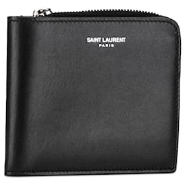 Saint Laurent-Portefeuille compact en cuir noir Saint Laurent-Noir