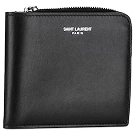 Saint Laurent-Saint Laurent Black Leather Compact Wallet-Black