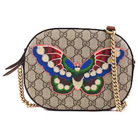 Gucci-Bolsa para câmera bordada com borboleta Gucci Brown GG Supreme marrom-Marrom,Outro