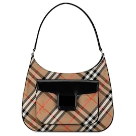 Burberry-Burberry Brown Haymarket Check Umhängetasche-Braun,Beige