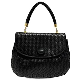 Bottega Veneta-Bottega Veneta Black Intrecciato Flap Handbag-Black