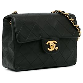 Chanel-Chanel Schwarzes Mini Square Classic Lammleder Einzelklappe-Schwarz