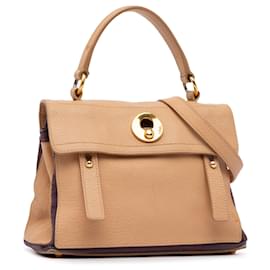 Yves Saint Laurent-Yves Saint Laurent Brown Small Leather Muse Two Bag-Brown,Beige