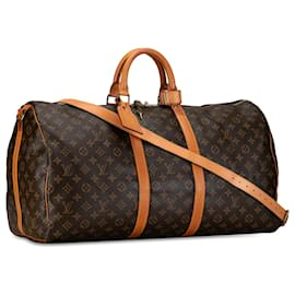 Louis Vuitton-Louis Vuitton Brown Monogram Keepall Bandouliere 55-Brown