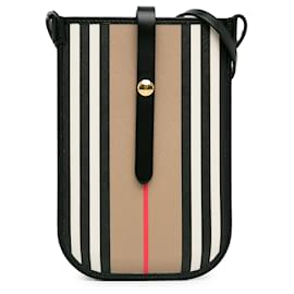 Burberry-Burberry Brown Icon Stripe Anne Phone Holder Crossbody-Brown,Beige