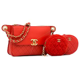 Chanel-Chanel Red CC Gürteltasche und Geldbörse aus gestepptem Kalbsleder-Rot