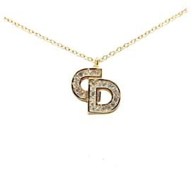 Dior-Collier pendentif strass logo doré Dior-Doré