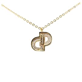 Dior-Dior Gold Logo Rhinestone Pendant Necklace-Golden