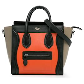 Céline-Celine Orange Nano Tricolor Luggage Tote-Orange