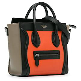 Céline-Celine Orange Nano Tricolor Luggage Tote-Orange