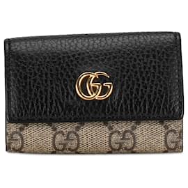 Gucci-Porta llaves Gucci marrón con GG Marmont y GG Supreme para 6 llaves-Castaño,Beige