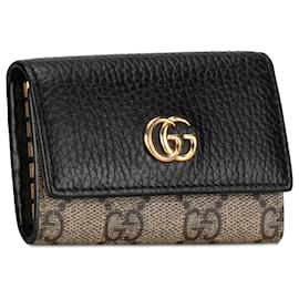 Gucci-Porta llaves Gucci marrón con GG Marmont y GG Supreme para 6 llaves-Castaño,Beige