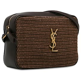 Yves Saint Laurent-Yves Saint Laurent Bolso Lou Camera de piel y rafia tejida en marrón-Castaño,Marrón oscuro