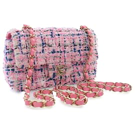 Chanel-Chanel Pink Mini Rectangular Classic Tweed Flap-Pink