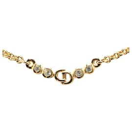 Dior-Dior Gold Gold Plated CD Logo Pendant with Rhinestones Necklace-Golden