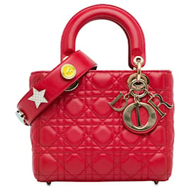 Dior-Petit badge porte-bonheur Cannage en cuir d'agneau rouge Dior My Lady Dior-Rouge