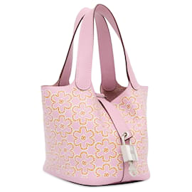 Hermès-Hermès Pink Micro Swift Lucky Daisy Picotin Lock 14-Pink