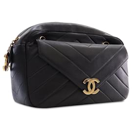 Chanel-Chanel - Schwarze mittelgroße Kameratasche aus Coco-Lammleder-Schwarz